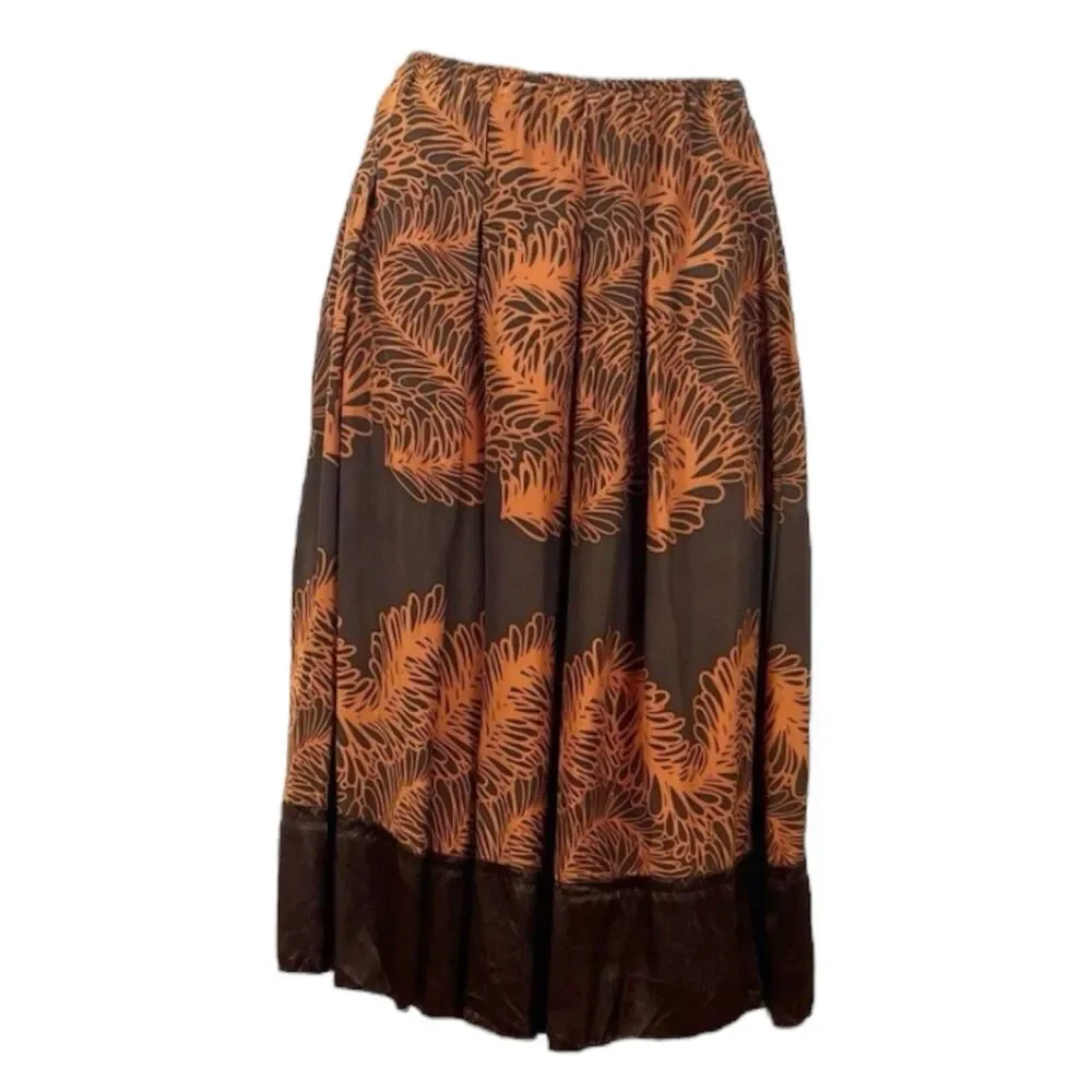 J. Jill Midi Skirt Womens 4 Silk Brown Floral Accordion Feminine Timeless Fairy - Picture 10 of 10